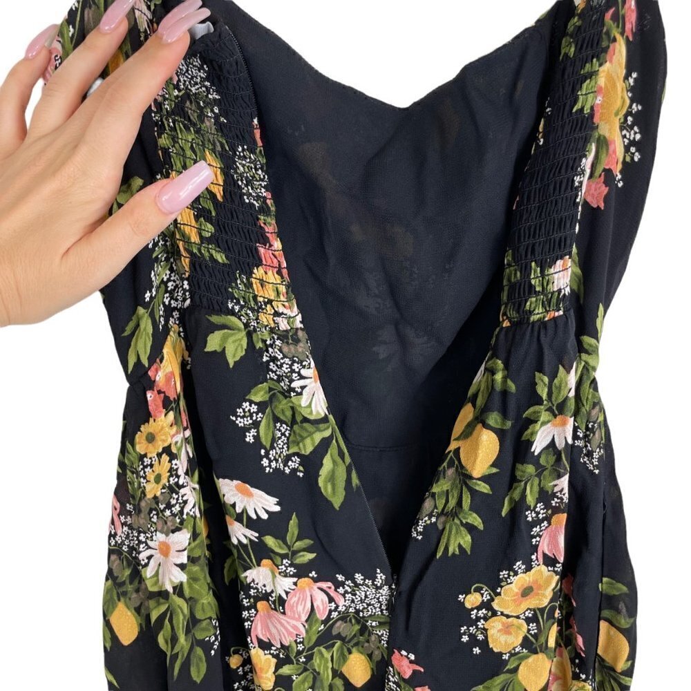 Reformation Rosehip Floral Print Spaghetti Strap Sicilia Midi Dress Black - Picture 4 of 7